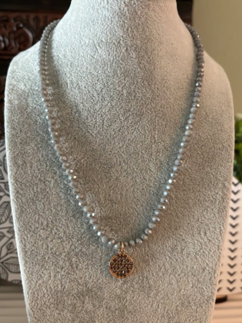 Park Lane Gray Beaded Gold & Rhinestone Pendant Necklace